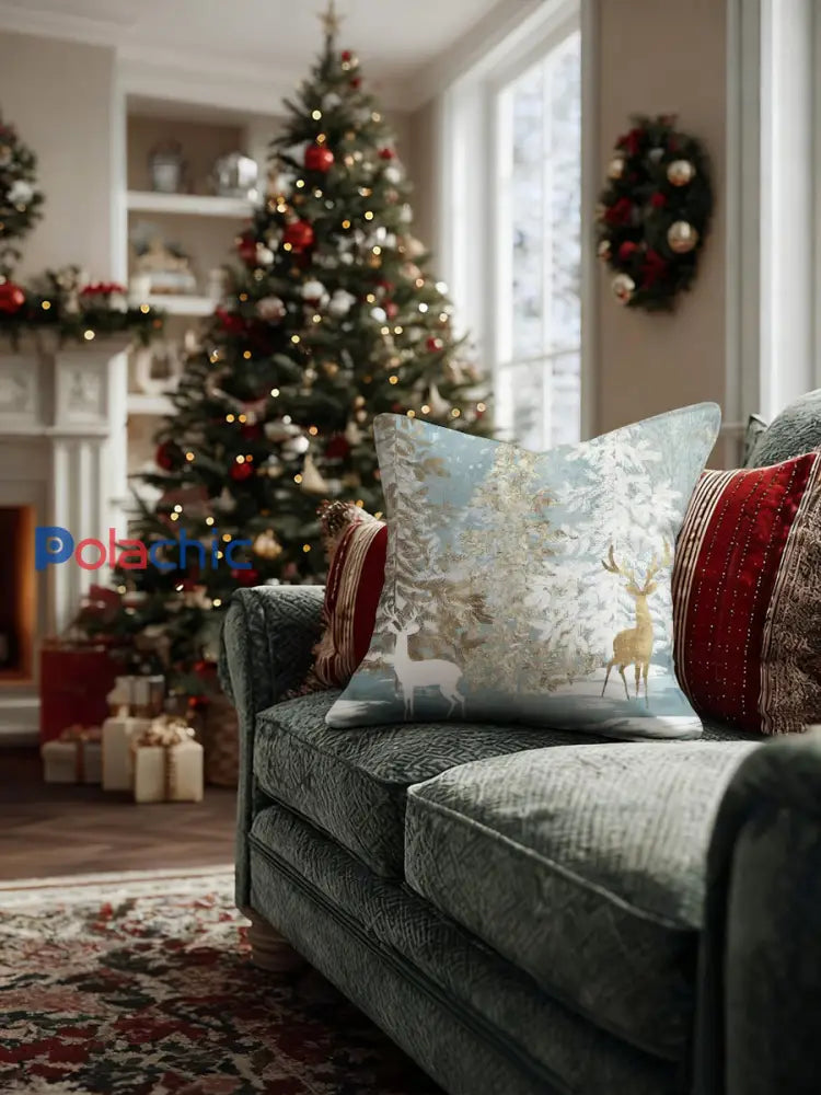 Coussin de noël cerf bleu et or Multicolore