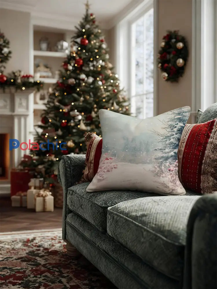 Coussin de noël forêt enneigée Multicolore