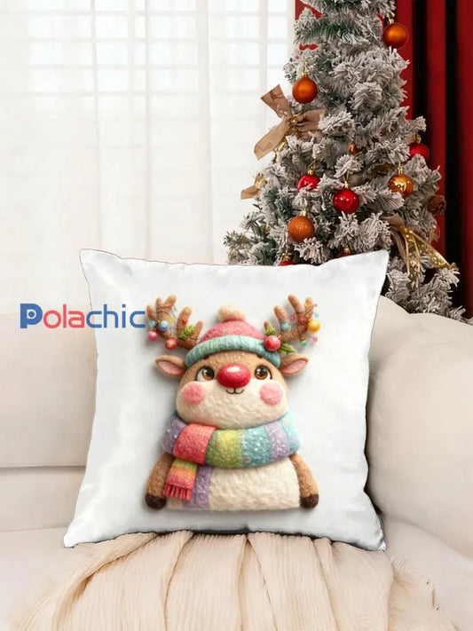 Coussin de Noël Mignon Renne Imprimé Gris clair / UN