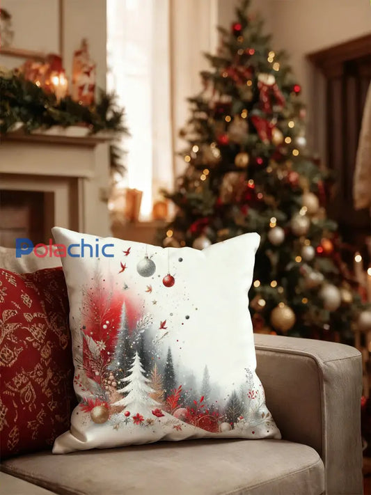 Coussin décoratif de noël forêt rouge et blanc ornement Multicolore