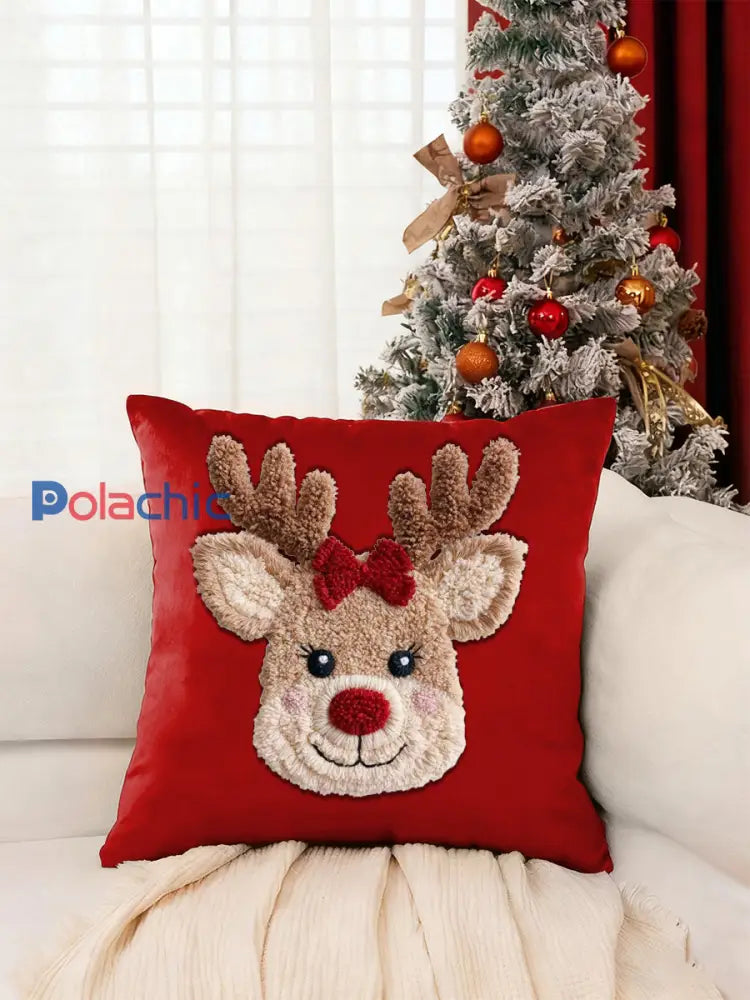 Coussin renne de Noël Rouge / UN
