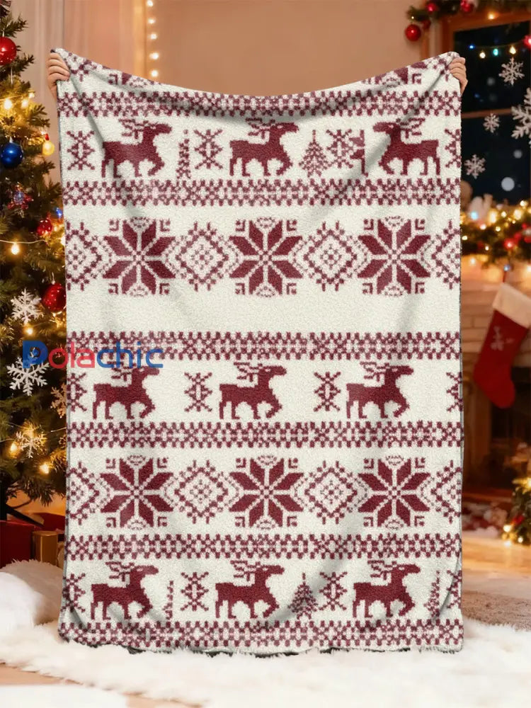 Couverture confortable en flanelle imprimée de Noël Beige / S