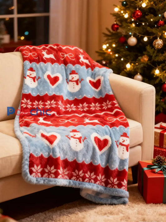 Couverture de Noël Bonhomme de neige en flanelle à imprimé coeur Multicolore / UN