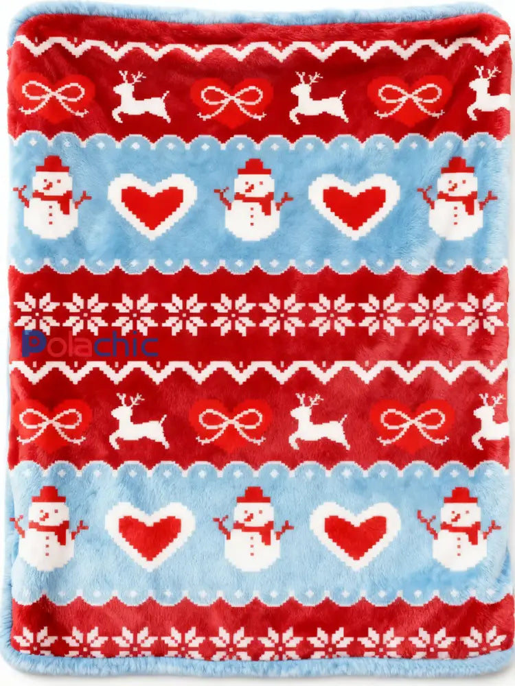 Couverture de Noël Bonhomme de neige en flanelle à imprimé coeur Multicolore / UN