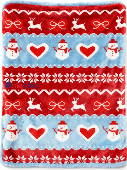 Couverture de Noël Bonhomme de neige en flanelle à imprimé coeur Multicolore / UN