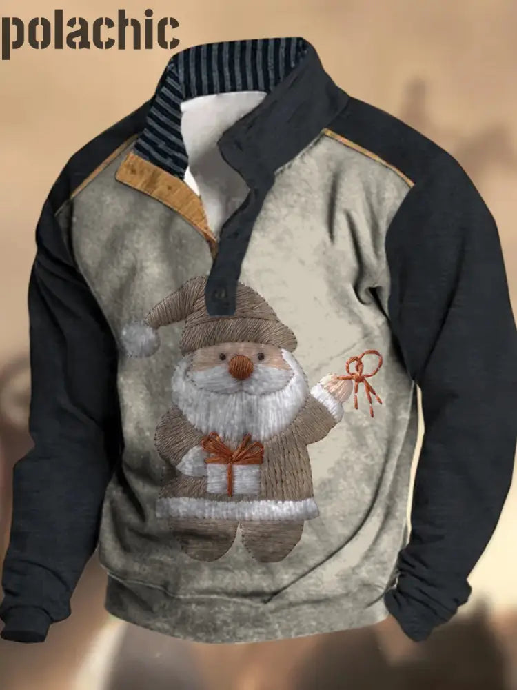 Cowboy Santa Texture Motif Imprimé Western Village Chasse Logo Bouton V-Cou En Plein Air