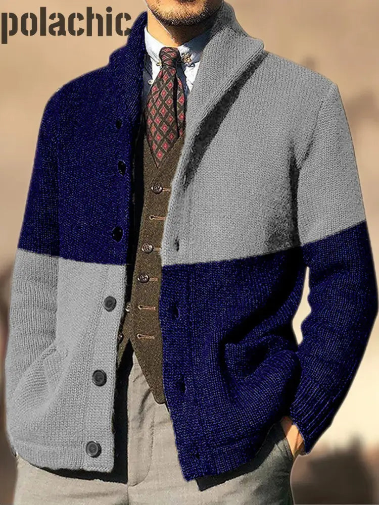 Cowboy Texture Western Village Chasse Bouton V-Cou En Plein Air Épais Tricot Cardigan Bleu