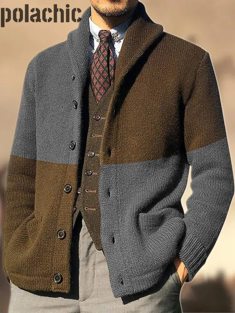 Cowboy Texture Western Village Chasse Bouton V-Cou En Plein Air Épais Tricot Cardigan Gris / M