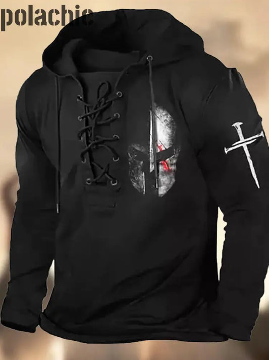 Crâne Vintage Art Print Épais À Manches Longues Capuche Drawstring Sports Top Des Hommes A / S