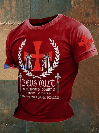 Croisés catholiques Deus vult God Wills It T-shirt imprimé pour hommes Rouge / S