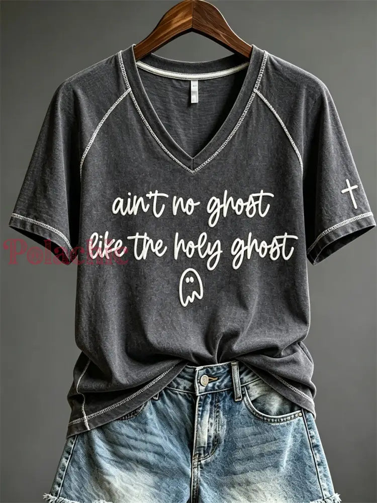 Damska koszulka z krótkim rękawem Ain’t No Ghost Like the Holy Ghost Print - Ciemnoszary / S