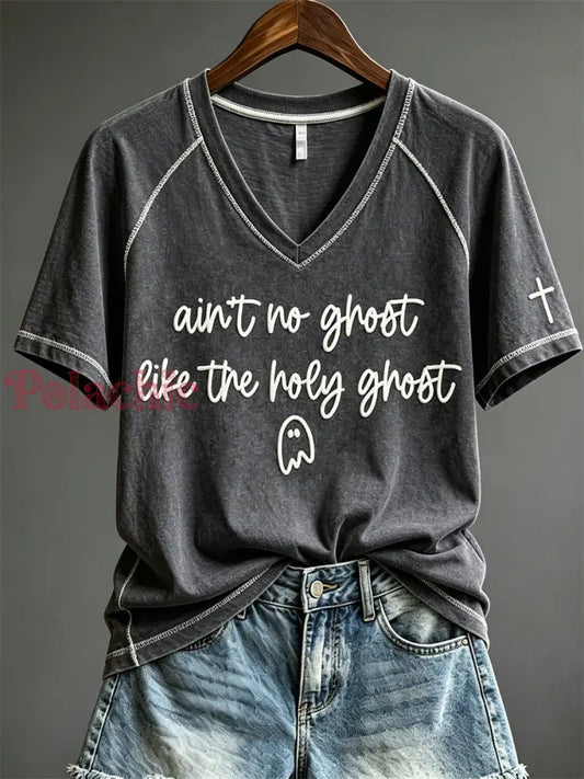 Damska koszulka z krótkim rękawem Ain’t No Ghost Like the Holy Ghost Print - Ciemnoszary / S