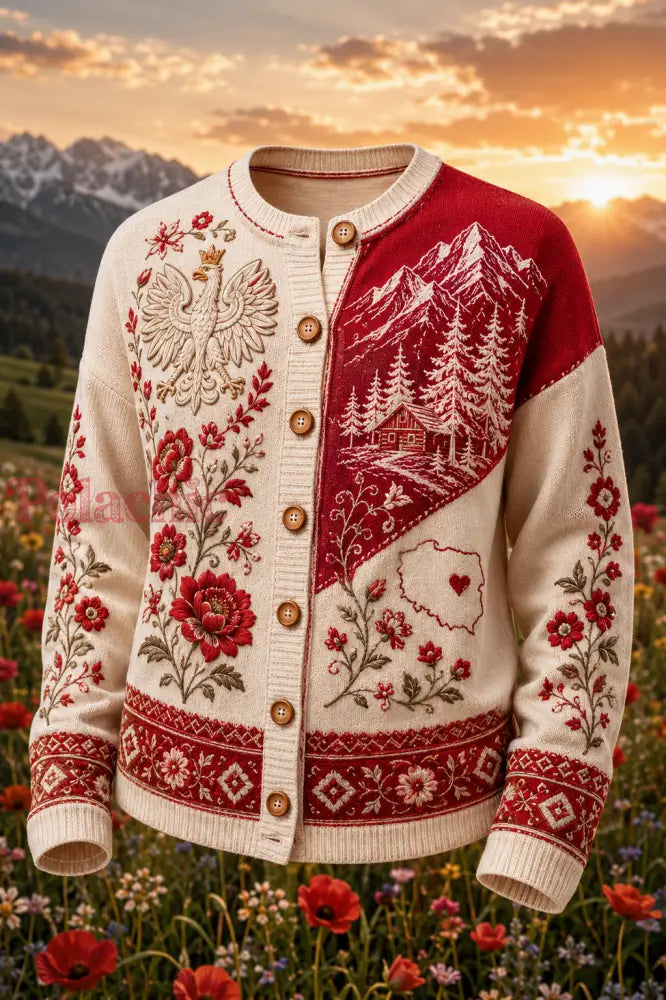 Damski dziergany żakiet typu kardigan w stylu polskim - A / S