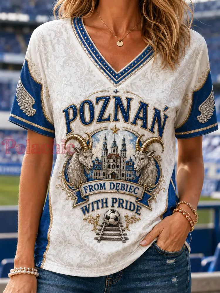 Damski koszulka piłkarska z polską flagą z lnu z krótkim rękawem - A / S