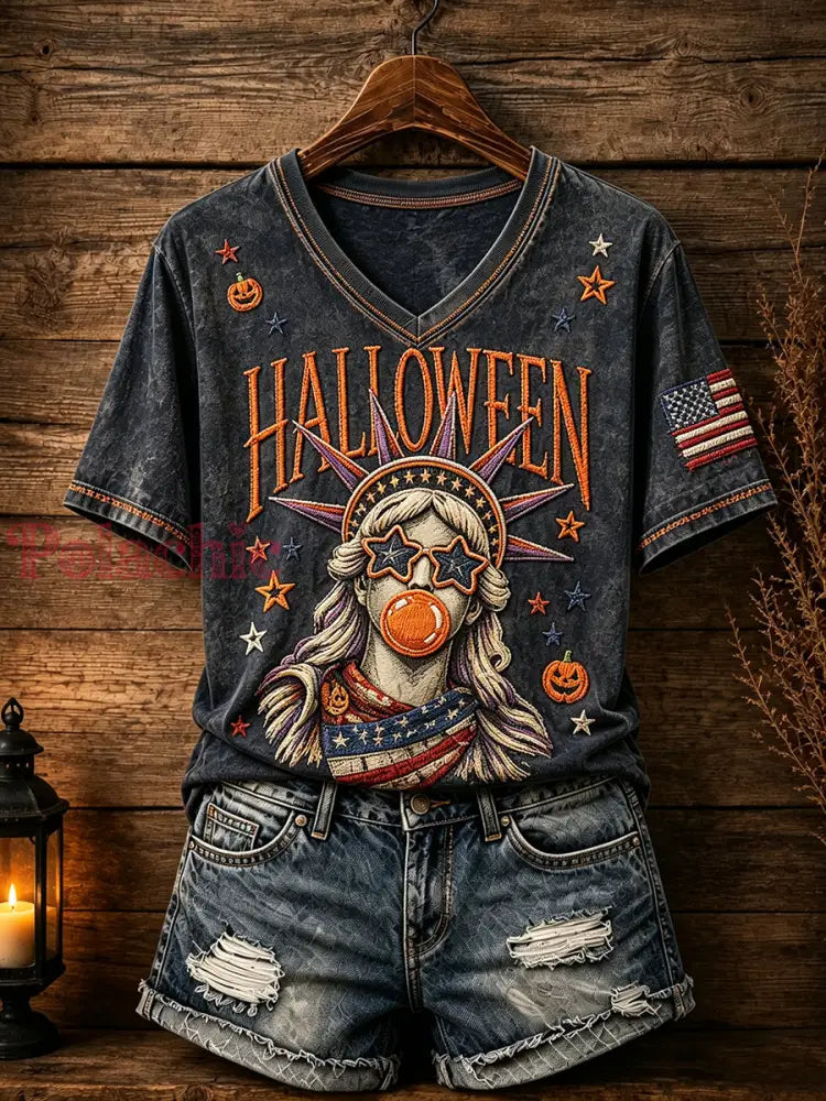 Damski patriotyczny t-shirt na Halloween - Jak na zdjęciu / S