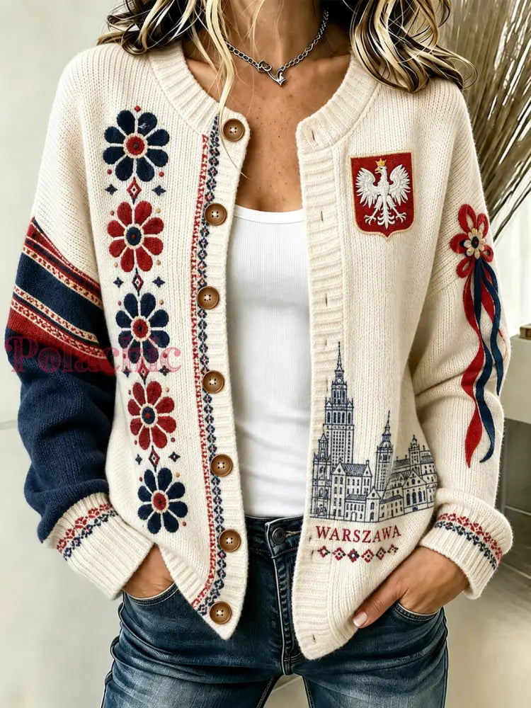 Damski polski artystyczny kardigan – dziergana kurtka w stylu żakietu - A / S