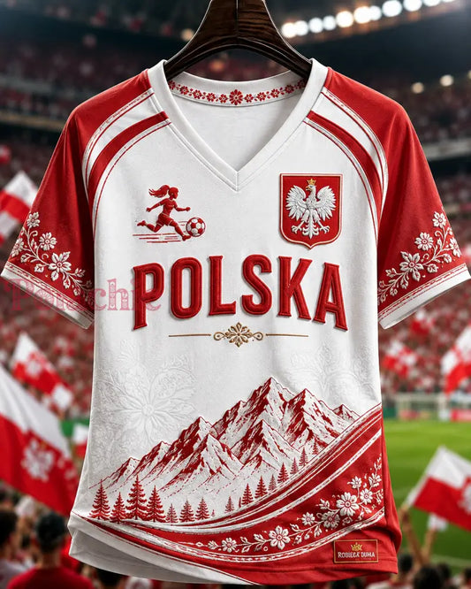 Damski polski t-shirt z dekoltem w serek i odkrytymi ramionami z krótkim rękawem - A / S