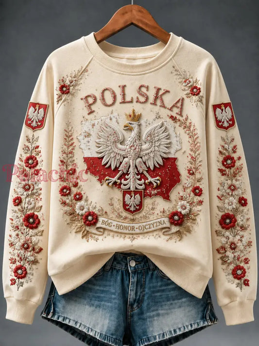 Damski retro polski patriotyczny bluz z kwiatowym motywem - Jak na zdjęciu / S