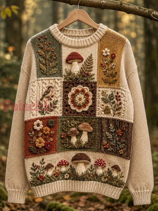 Damski sweter z okrągłym dekoltem w motywach grzybobraniowych - A / S