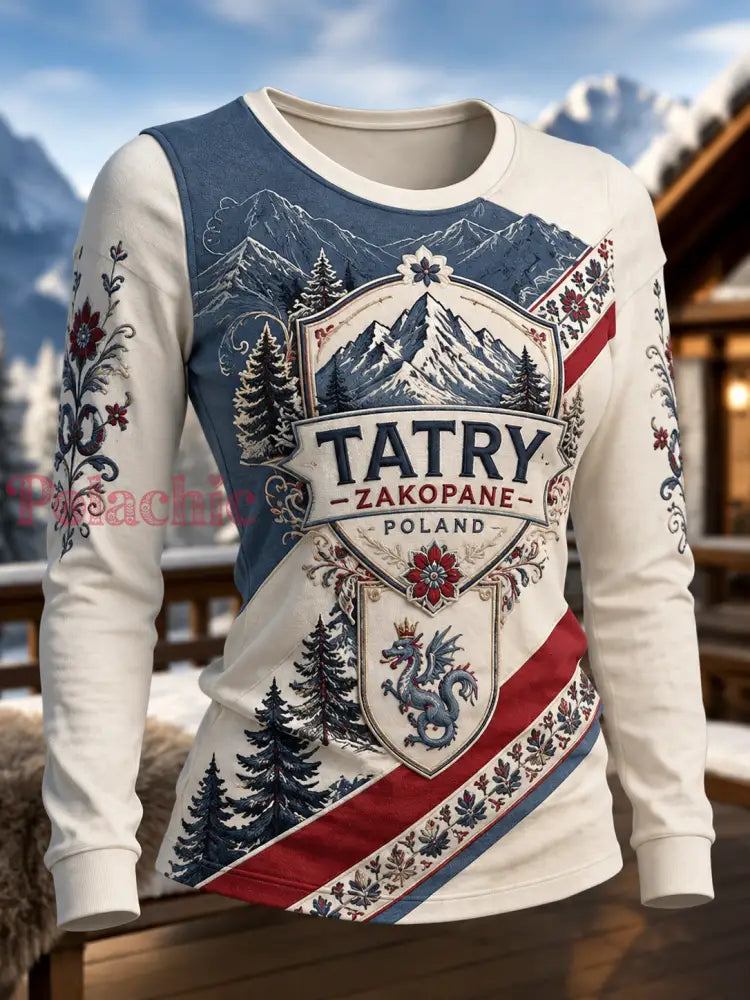Damski t-shirt z Polską z okrągłym dekoltem i długim rękawem - A / S