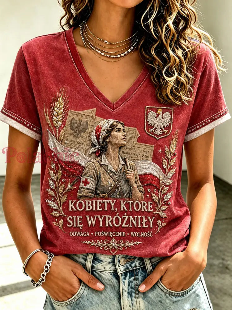 Damski w stylu vintage pamiątkowy t-shirt dla kombatantów polskich wojen - Jak na zdjęciu / S