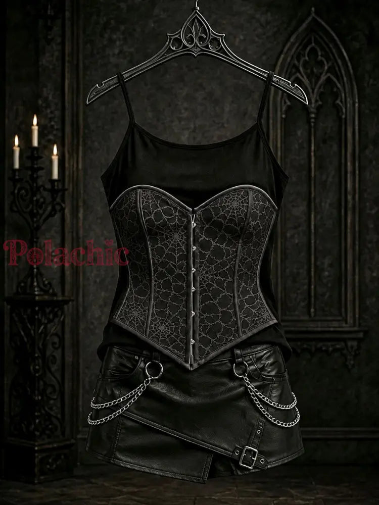 Damskie kamizelki na Halloween Gothic Spiderweb - Czarny / S
