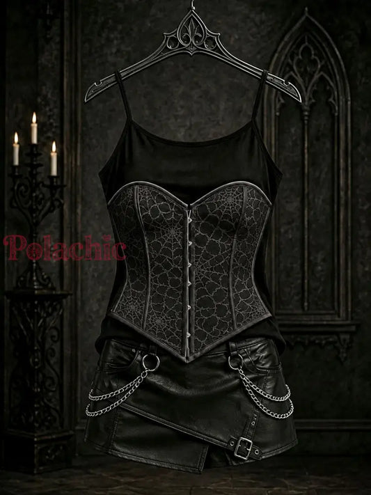 Damskie kamizelki na Halloween Gothic Spiderweb - Czarny / S