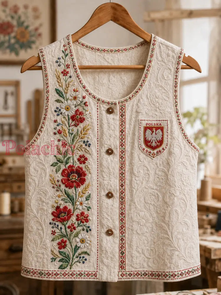 Damskie Polska Retro Kwiatowa Kamizelka Etniczna - A / S