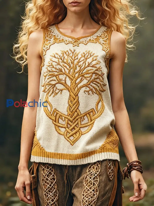 Débardeur à col rond Celtic Knot Tree Of Life Femme Jaune / S