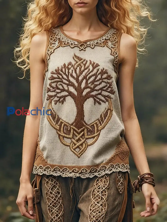 Débardeur à col rond Celtic Knot Tree Of Life Femme Marron / S
