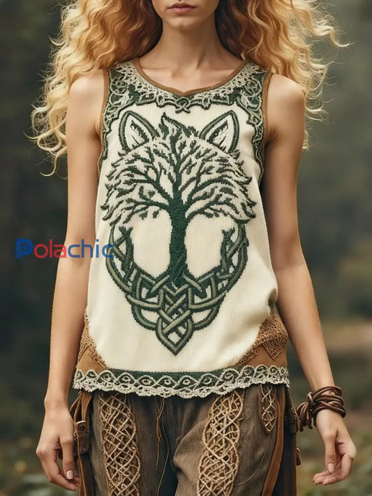 Débardeur à col rond Celtic Knot Tree Of Life Femme Vert / S