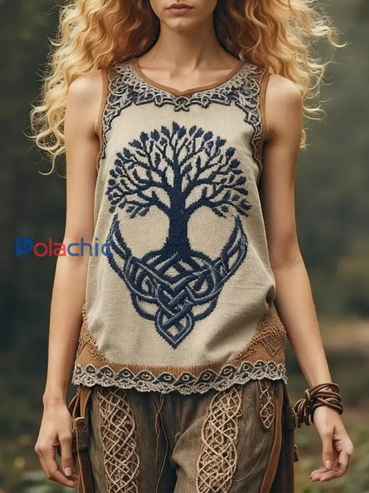 Débardeur à col rond Celtic Knot Tree Of Life Femme Vert / S