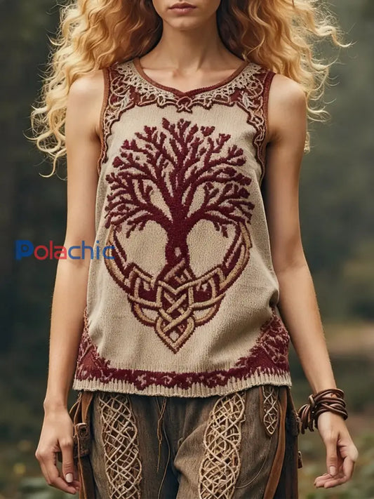 Débardeur à col rond Celtic Knot Tree Of Life Femme Vin Rouge / S