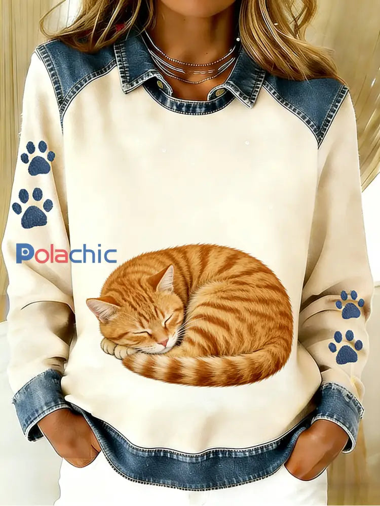 Dessus de patchwork de denim du cru des femmes avec la copie animale d’art occasionnel et confortable A / S