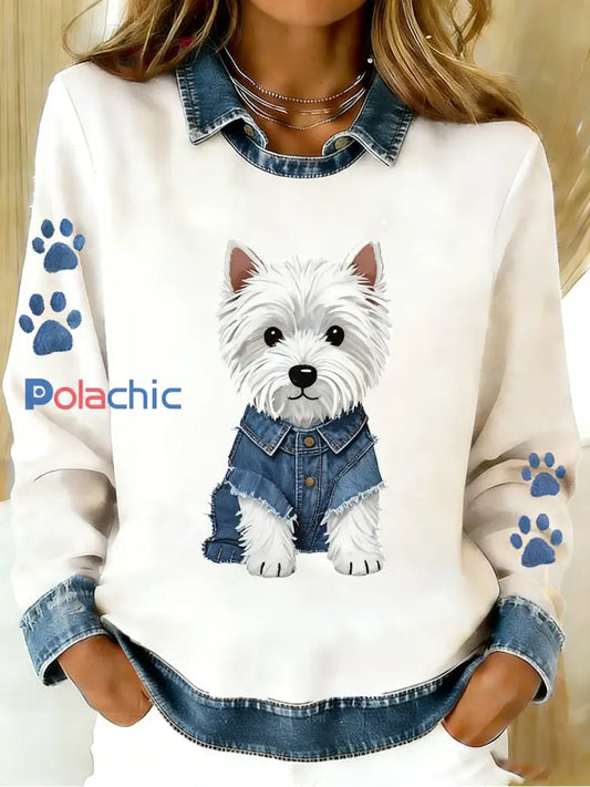 Dessus de patchwork de denim du cru des femmes avec la copie animale d’art occasionnel et confortable A / S