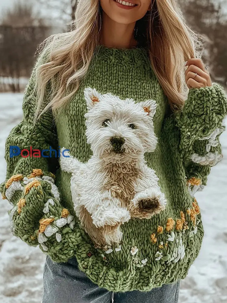 Dessus d’impression de chien d’automne des femmes Vert / S