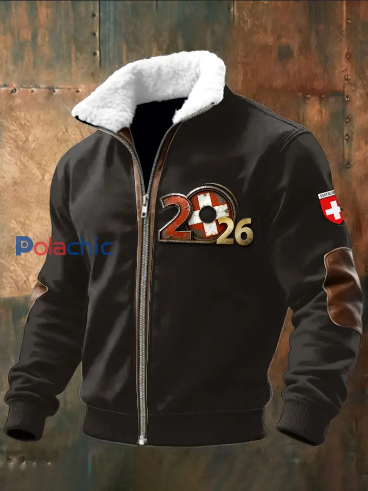 Drapeau de la Suisse pour hommes Logo Print 2026 Nouvelle Veste Patchwork Noir / S