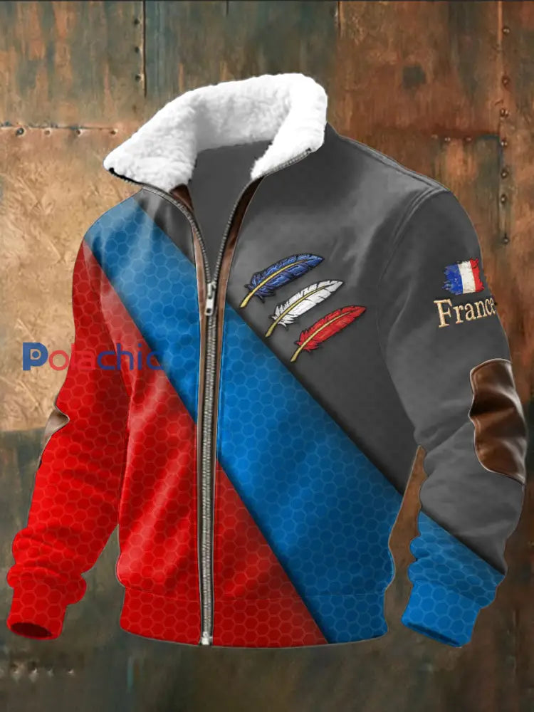 Drapeau Français Plume Imprimer Patchwork Sweatshirt Veste Homme Multicolore / S