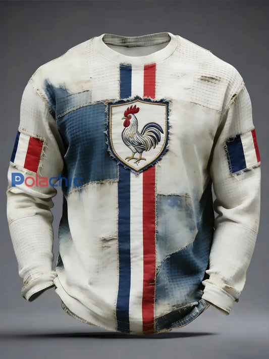 Drapeau français rétro Color-Block Waffle Weave T-shirt décontracté Multicolore / S