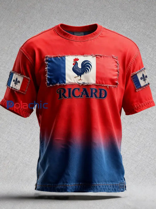 Drapeau Français Vintage Ricard des hommes en détresse T-shirt décontracté A / S