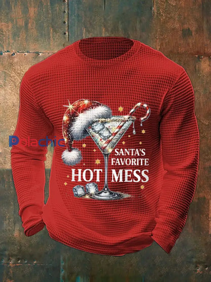 Drôle de Noël préféré des hommes de Santa Hot Mess Casual Waffle à manches longues Top Rouge / S
