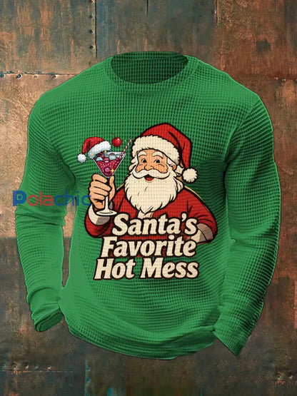Drôle de Noël préféré des hommes de Santa Hot Mess Casual Waffle à manches longues Top Vert / S
