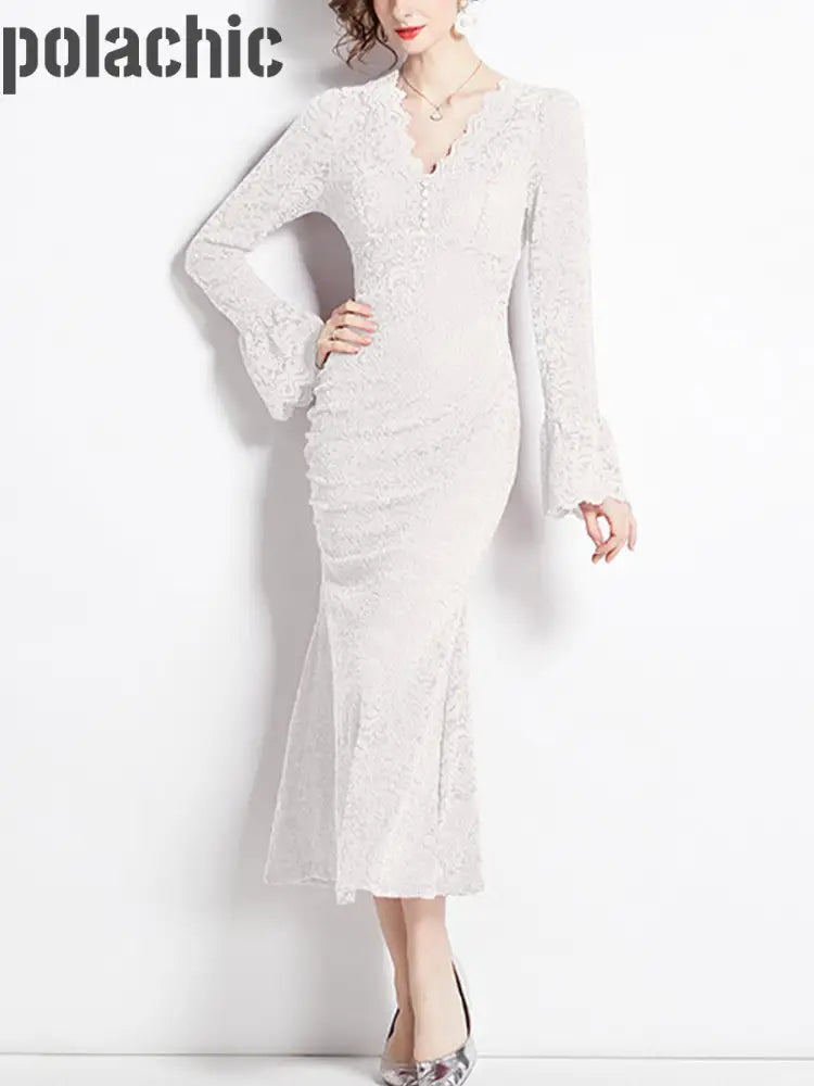 Élégant Imprimé Texturé Dentelle Chic Col En V Batsleeve Maxi Dress