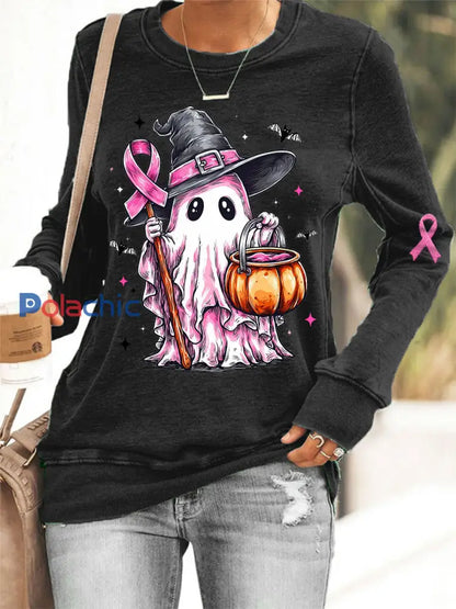 En Octobre des femmes nous portons rose Halloween rose fantôme impression cancer du sein sensibilisation soutien