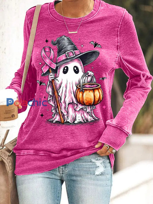 En Octobre des femmes nous portons rose Halloween rose fantôme impression cancer du sein sensibilisation soutien