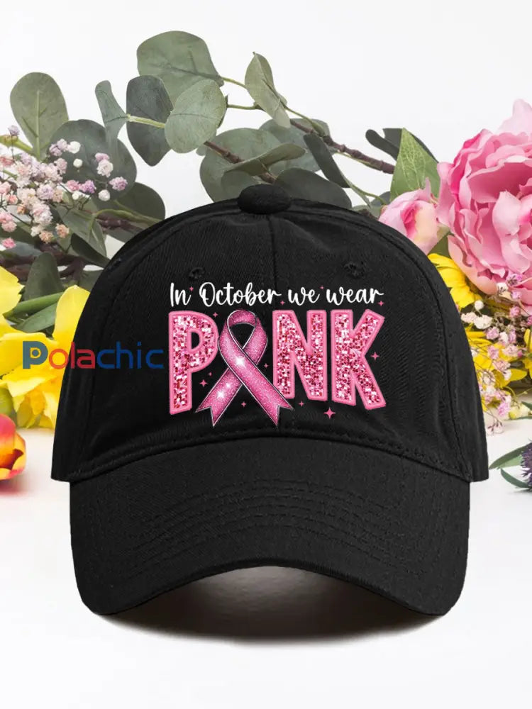 En octobre nous portons des chapeaux neutres rose cancer du sein Noir / ONE