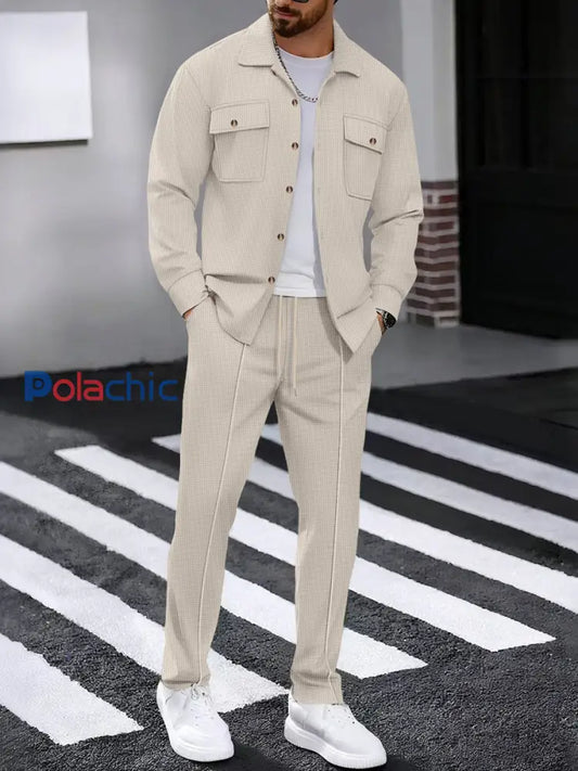 Ensemble cardigan et pantalon Vintage Waffle Weave Workwear pour homme Abricot / S