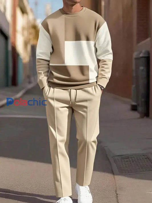 Ensemble de pantalons décontractés à la mode minimaliste vintage pour hommes deux pièces Kaki / S