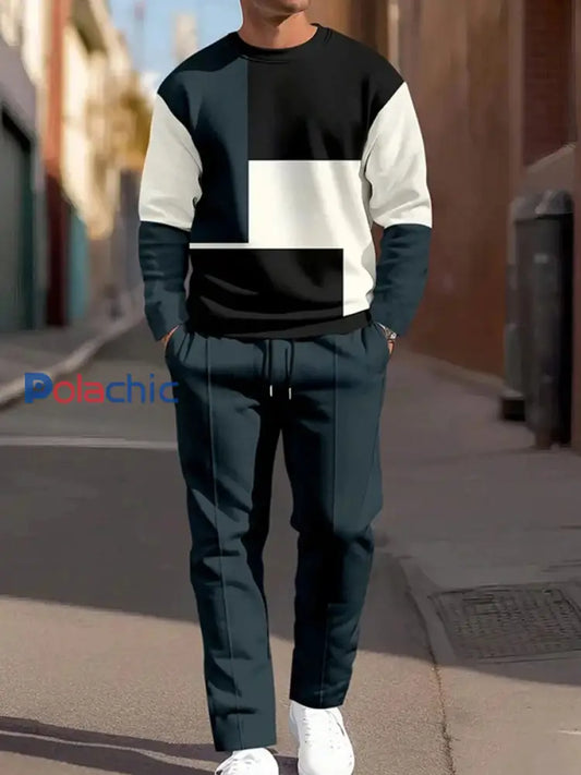 Ensemble de pantalons décontractés à la mode minimaliste vintage pour hommes deux pièces Multicolore / S