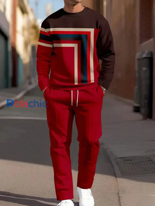 Ensemble de pantalons décontractés à la mode minimaliste vintage pour hommes deux pièces Multicolore / S